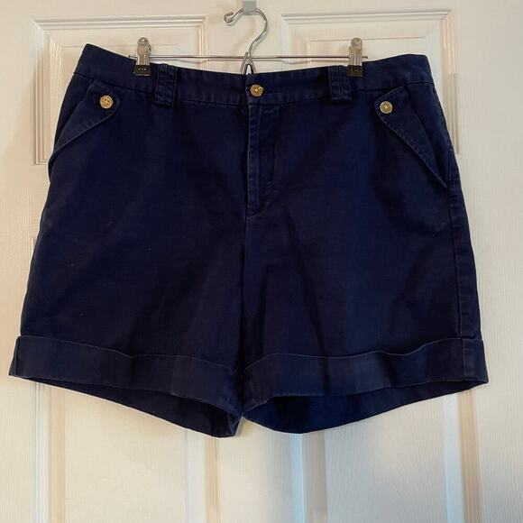 Lauren by Ralph Lauren Pants - Lauren Ralph Lauren Navy Blue Cotton Flat Front Casual Shorts Womens Size 16